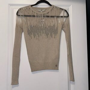 Guess Beige Long Sleeve Top with Rhinestone Detail